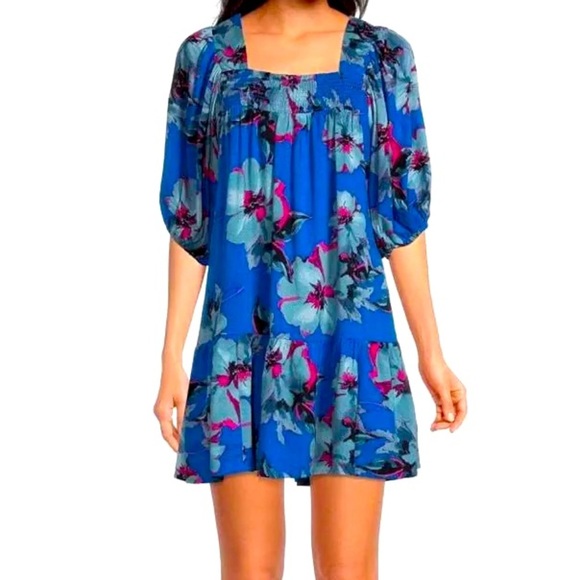 Band of the Free • Lapis Blue Slate Soria Tropical Print Dress - Picture 1 of 12